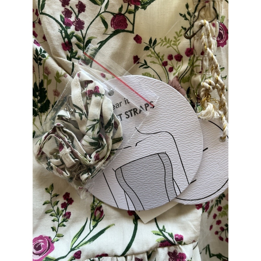 NWT Jessica Simpson Sz XS Dress Midi Floral Cream Pink Green Smocked Basque New - Picture 12 of 13